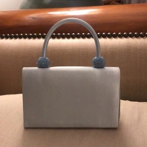 Light ice blue satin evening bag